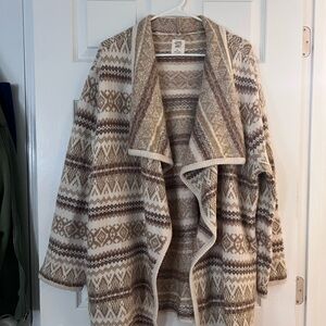 Cozy Knit Open Front Cardigan - Brown and Cream